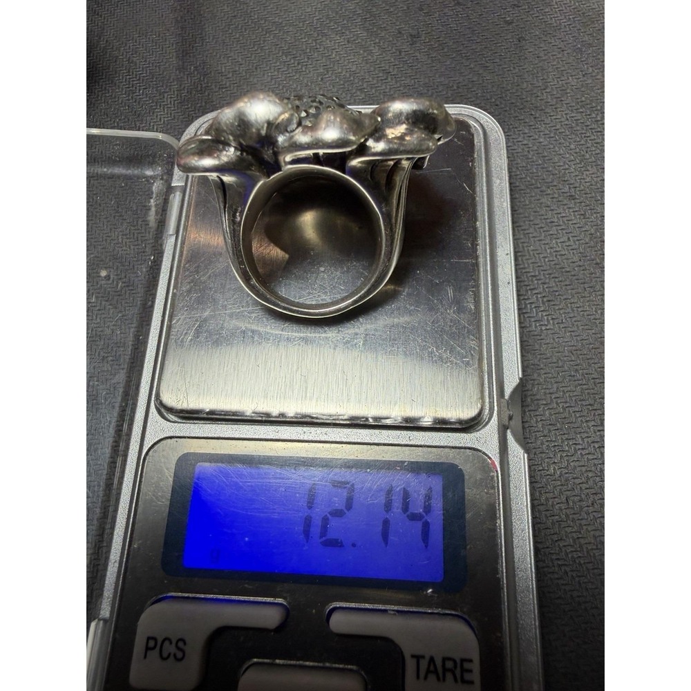 Vintage 925 Thai Sterling Silver Marcasite Flower Statement Ring 12.1g - Picture 5 of 6